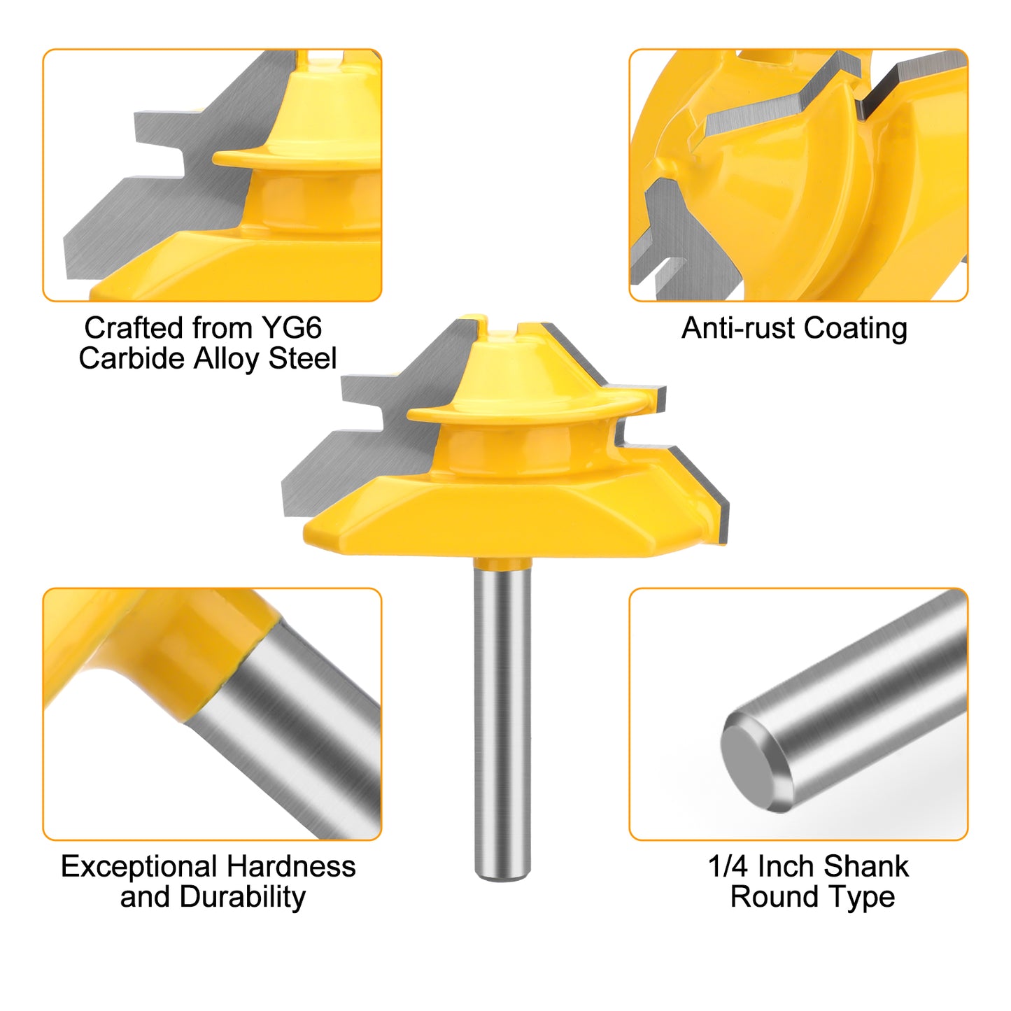 3Pcs 1/4 Inch Shank 45 Degree Lock Miter Router Bit - 31/64", 37/64", and 3/4"height,Wood Milling Cutter Joint Tools,for doors,closet,windows,woodworking projects