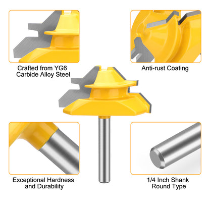 3Pcs 1/4 Inch Shank 45 Degree Lock Miter Router Bit - 31/64", 37/64", and 3/4"height,Wood Milling Cutter Joint Tools,for doors,closet,windows,woodworking projects