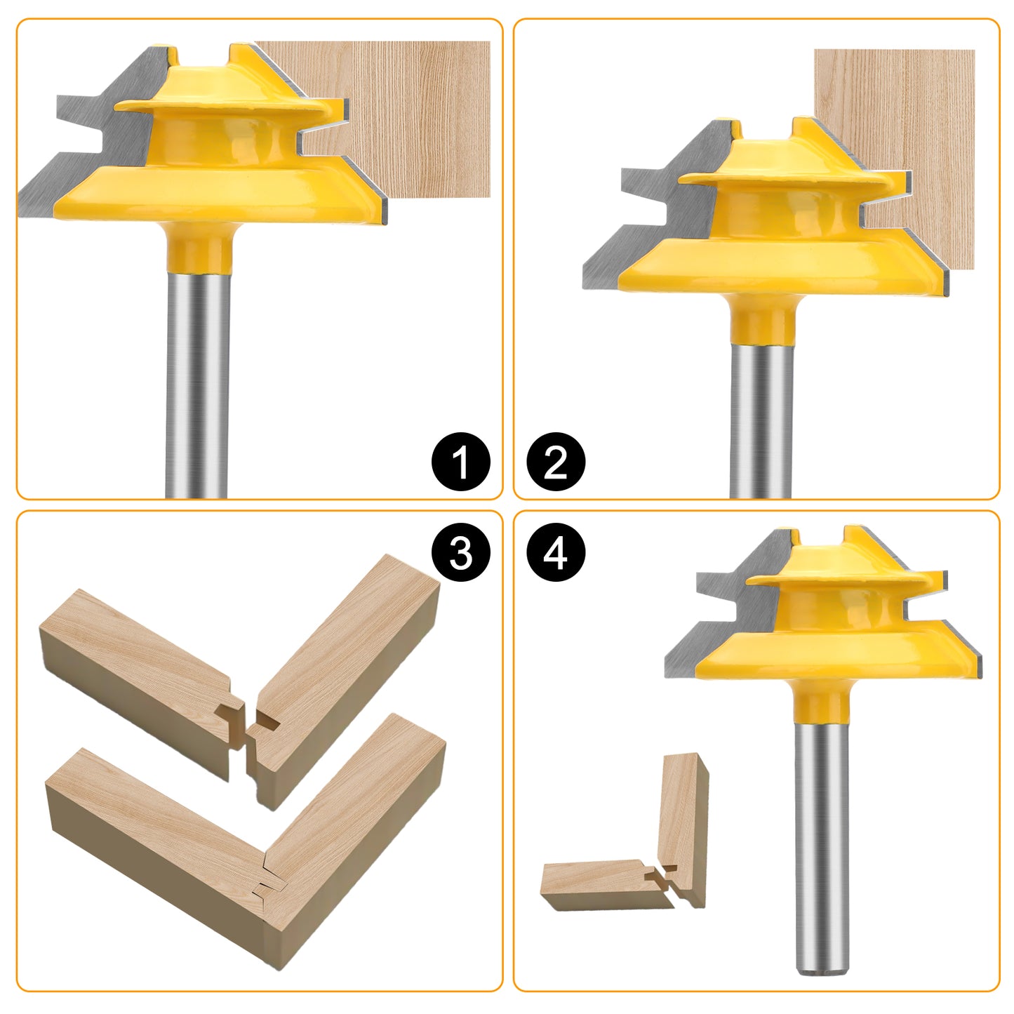 3Pcs 1/4 Inch Shank 45 Degree Lock Miter Router Bit - 31/64", 37/64", and 3/4"height,Wood Milling Cutter Joint Tools,for doors,closet,windows,woodworking projects