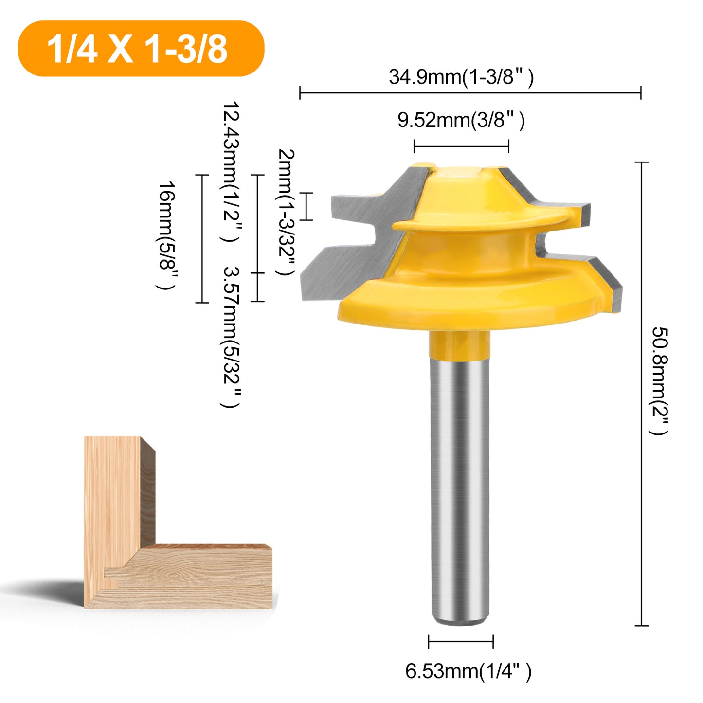 3Pcs 1/4 Inch Shank 45 Degree Lock Miter Router Bit - 31/64", 37/64", and 3/4"height,Wood Milling Cutter Joint Tools,for doors,closet,windows,woodworking projects