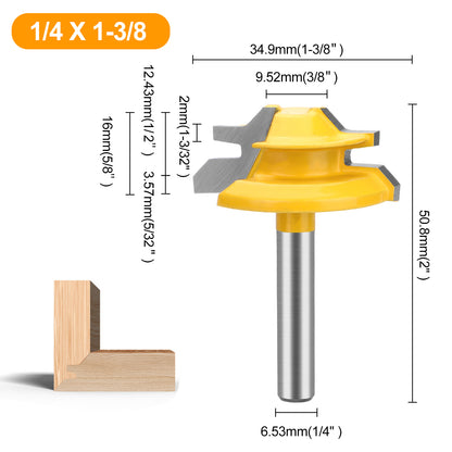 3Pcs 1/4 Inch Shank 45 Degree Lock Miter Router Bit - 31/64", 37/64", and 3/4"height,Wood Milling Cutter Joint Tools,for doors,closet,windows,woodworking projects