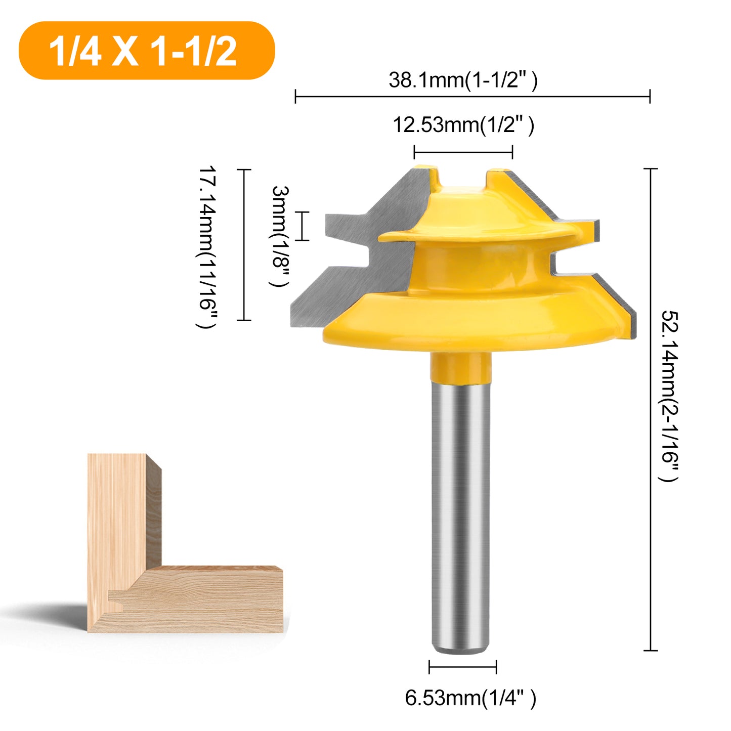 3Pcs 1/4 Inch Shank 45 Degree Lock Miter Router Bit - 31/64", 37/64", and 3/4"height,Wood Milling Cutter Joint Tools,for doors,closet,windows,woodworking projects