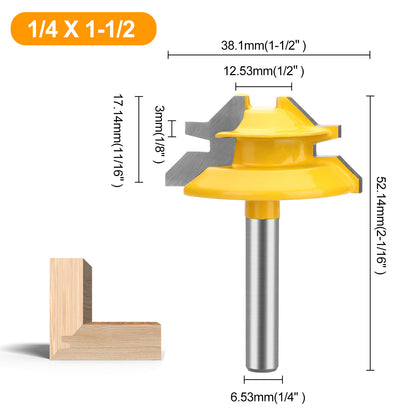 3Pcs 1/4 Inch Shank 45 Degree Lock Miter Router Bit - 31/64", 37/64", and 3/4"height,Wood Milling Cutter Joint Tools,for doors,closet,windows,woodworking projects