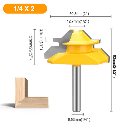 3Pcs 1/4 Inch Shank 45 Degree Lock Miter Router Bit - 31/64", 37/64", and 3/4"height,Wood Milling Cutter Joint Tools,for doors,closet,windows,woodworking projects