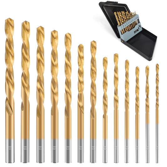 13pcs Twist Drill Bit Set - High-Speed Steel with Titanium Coating, Includes Durable Storage Case, Various Sizes from 1/16 to 1/4 Inch