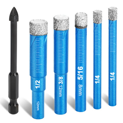 6Pcs Diamond Drill Bits Set for Porcelain - Precision Drilling for Porcelain Tile, Ceramic Drill Bits for Glass Hard Materials, Ceramic