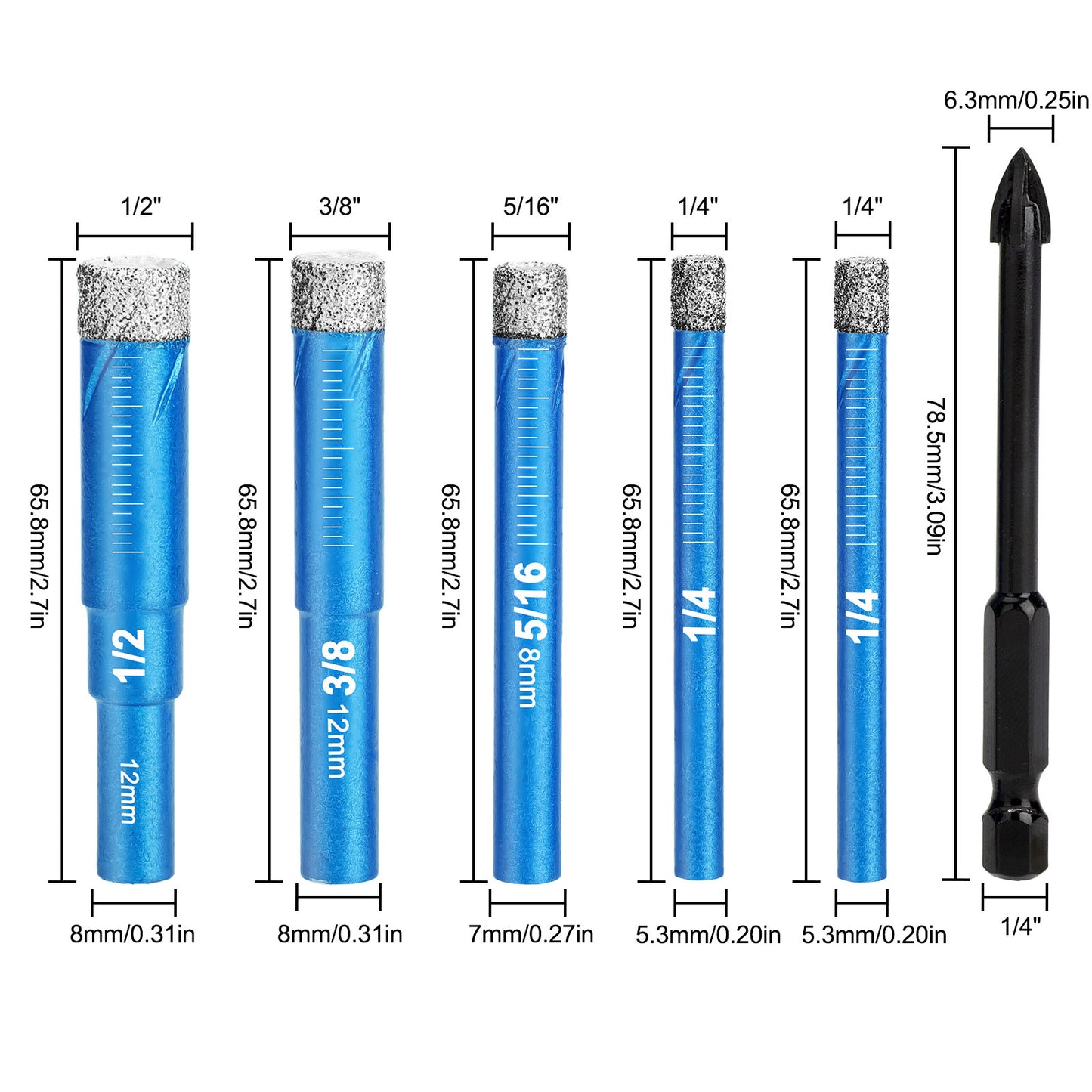 6Pcs Diamond Drill Bits Set for Porcelain - Precision Drilling for Porcelain Tile, Ceramic Drill Bits for Glass Hard Materials, Ceramic