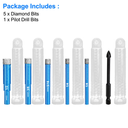 6Pcs Diamond Drill Bits Set for Porcelain - Precision Drilling for Porcelain Tile, Ceramic Drill Bits for Glass Hard Materials, Ceramic