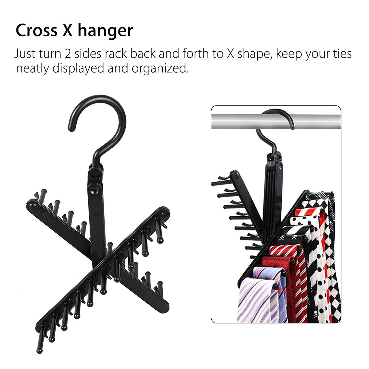 Adjustable Cross X Tie Rack Hanger Non-Slip Belt Compact Closet Holder Organizer