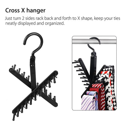 Adjustable Cross X Tie Rack Hanger Non-Slip Belt Compact Closet Holder Organizer