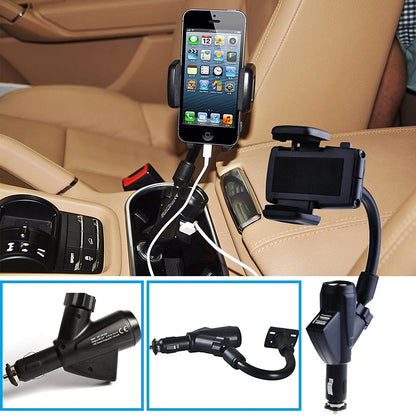 Car Cigarette Lighter Socket Extension Adapter Dual USB Charging Phone Holder