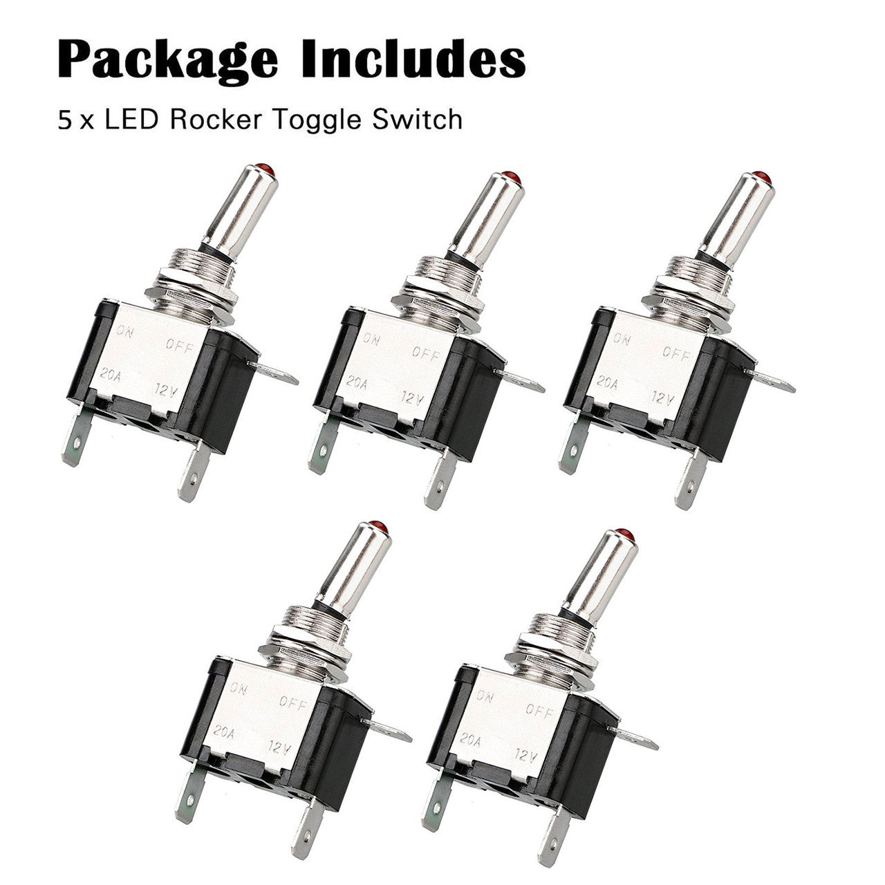 Rocker Toggle Switch, 5PCS Car LED Rocker Toggle Switch Red 12V 20A ON/Off 2Pin Replacement Universal for Cars Trucks Boats UTVs Airplanes and More