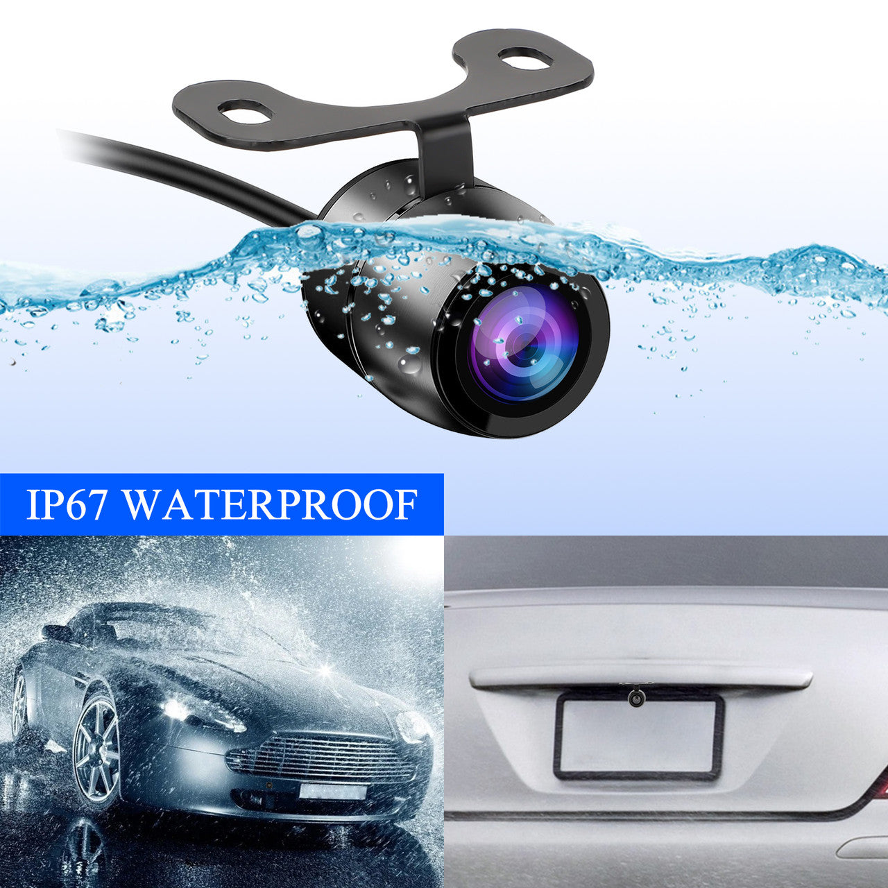 IP67 Waterproof HD Hidden License Plate Vehicle Backup Cameras, Night Vision 170掳 Wide View Angle Rear View Camera for 12V