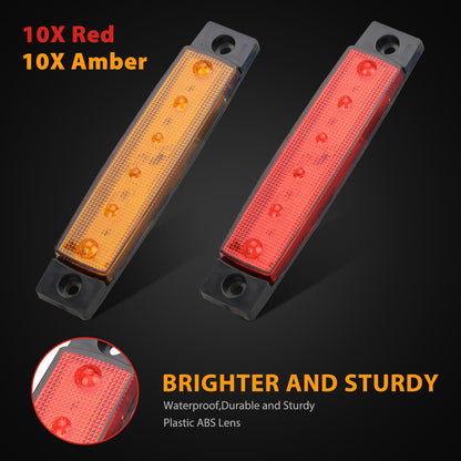 20x Amber/Red LED Light Indicators Side Marker Parking Turn Signal Truck Trailer