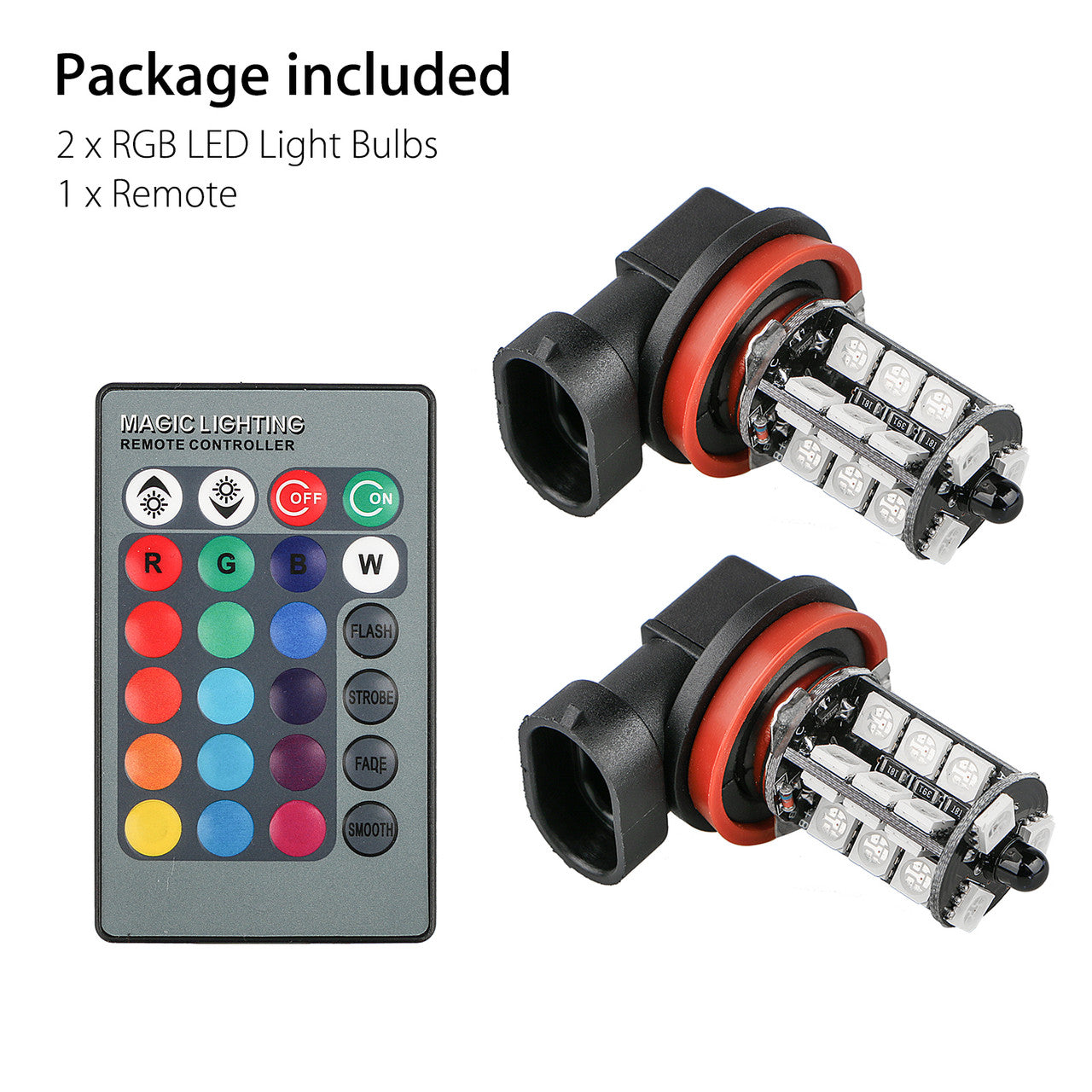 2PCS H8/H11 RGB Multi-Color Changing Brightness Modes Adjustment LED Car Safe Driving Headlight Fog Light Lamp Bulbs with Remote Control