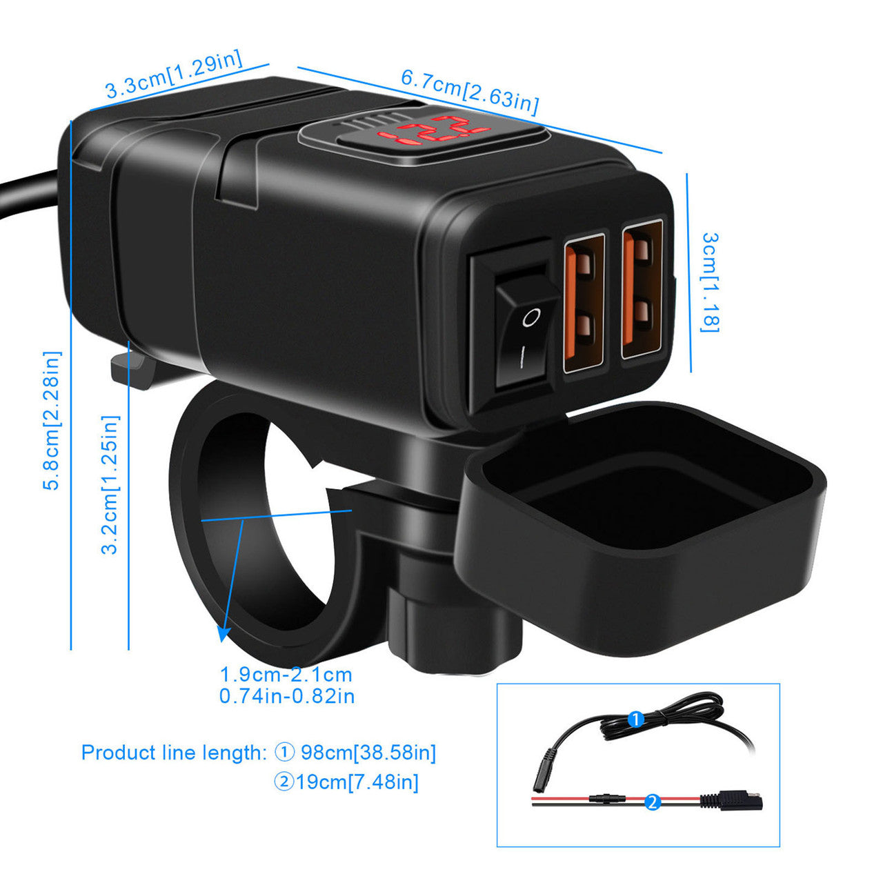 Waterproof Motorcycle Ring Terminal to Dual USB Charger Port Adapter Kit Cable for Smart Phone GPS Tablet Camera, Keep Connected While You Ride