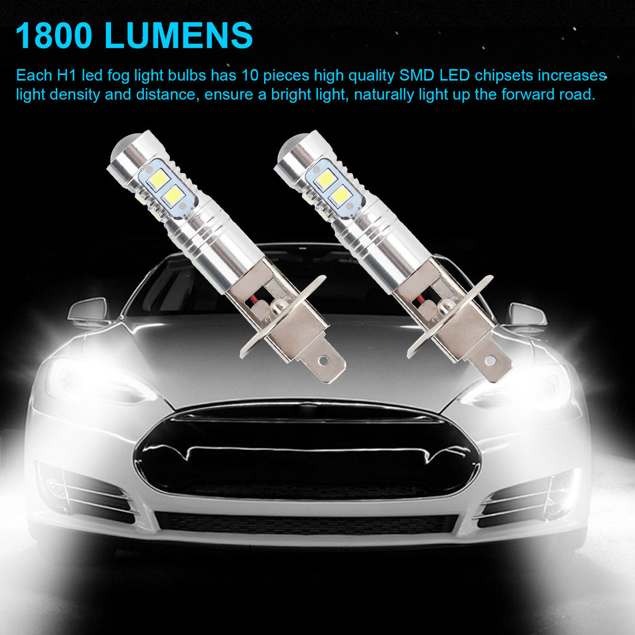 2Pcs H1 LED Light Bulbs, 6000K White Car LED Fog Lighting Headlights, 1800LM Daytime Running Light (DRL) Replacement, H1 LED Light Bulb for Car Truck SUV, 360° Beam Angle, 50W, 12V