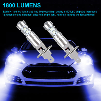 2x H1 Blue LED Headlight Bulb 8000K 1200LM Super Bright H1 Car Light Bulb Replacement for Headlight / Fog Light / Daytime Running Light, Plug & Play