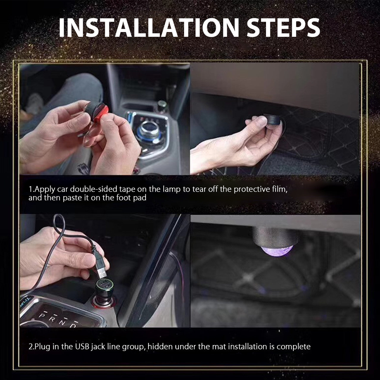 USB Colorful Car LED Atmosphere Lamp Interior Ambient Star Light Decoration, Non-Destructive Installation, 4PCS