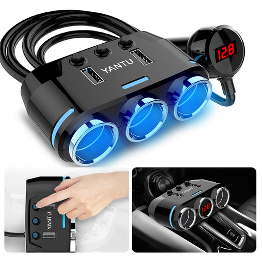 12V 3 Way Car Cigarette Lighter Socket Splitter Dual USB Charger Power Adapter