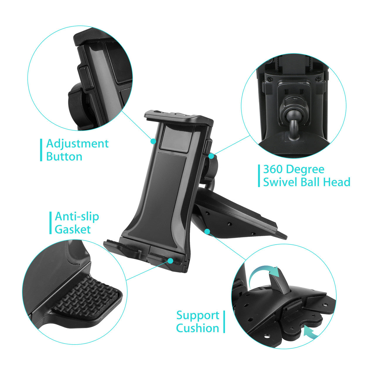 Universal Car CD Slot Mount, Adjustable Tablet Phone Mount Holder for 7"-12" Devices iPad 2/3/4/5, Samsung Galaxy Tab 3/4/A/S, Garmin GPS, Other Table Device