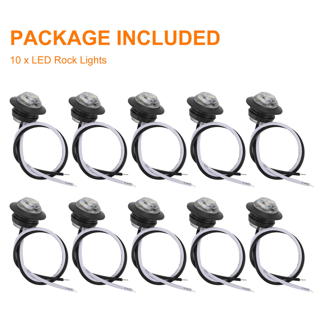 LED Rock Lights Kit White Underbody Glow Trail Rig Light Waterproof Underglow LED Neon Lights- White, 10PCS