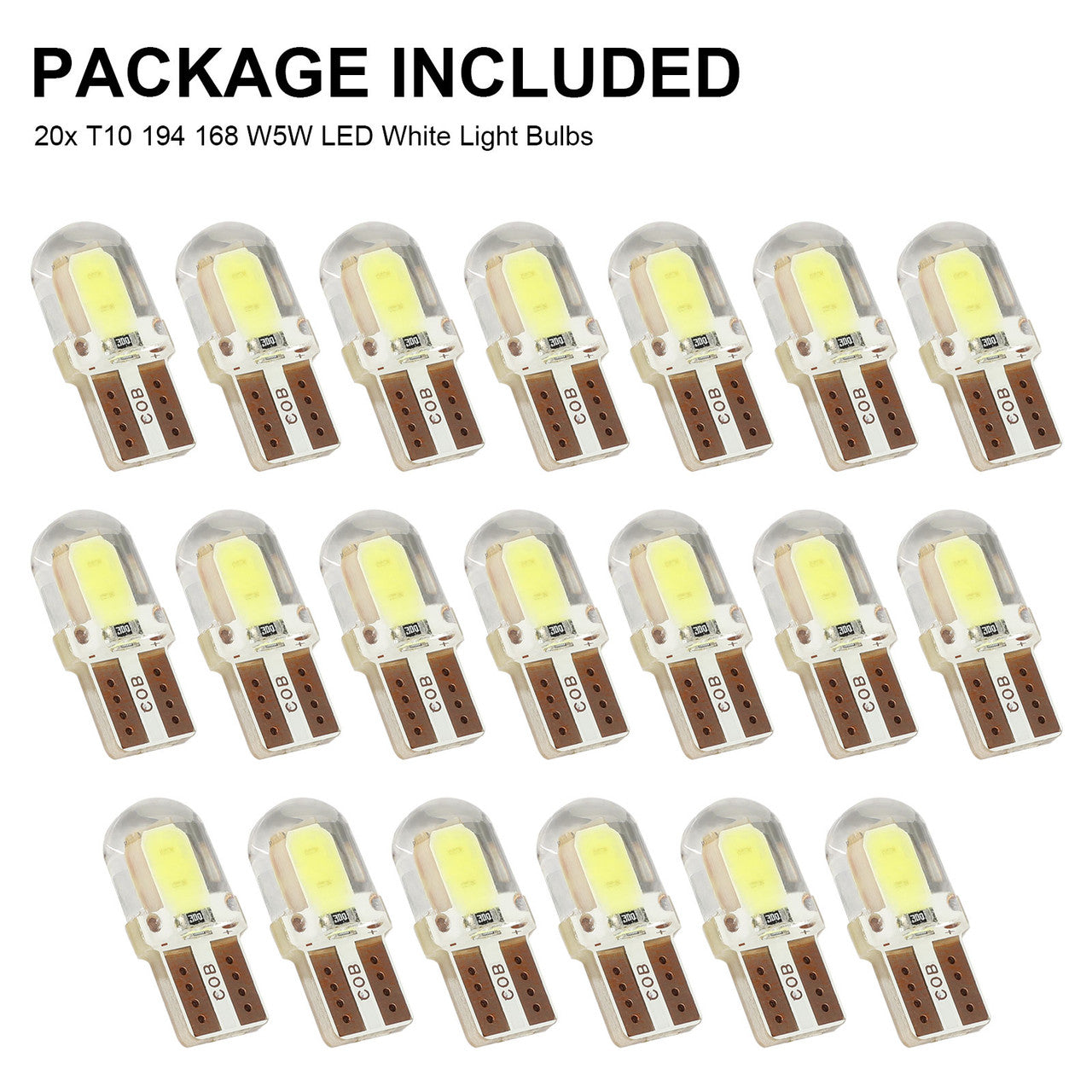 20Pcs T10 194 LED Bulbs Super Bright, T10 Wedge 194 168 158 W5W LED Bulbs, 2COB Chipset LED Bulbs for License Plate Lights Interior Map Dome Side Marker Courtesy Cargo Lights, 6000K Xenon White, 12V