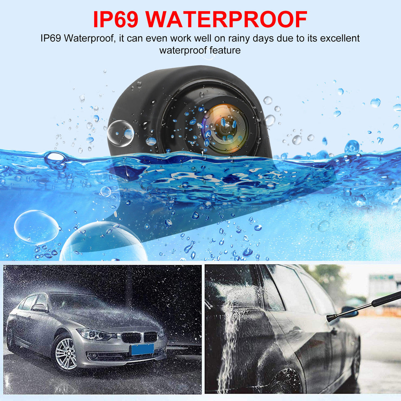 Front Backup Camera for Car, 170掳 Super Wide Angle Rear View Camera, 720P IP69 Waterproof Vehicle Reverse Camera HD Night Vision, Universal Car Camera for Truck SUV RV Van Jeep, 12V, Scale Lines