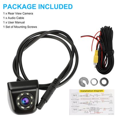 Car Rear View Reverse Camera, 170° Backup View Camera with Guide Line, Waterproof Super Night Vision Rear View Camera with 8 Night Lights, Reverse View Backup Camera for 12V Cars SUV RV Van