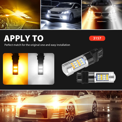 2Pcs 3157 Switchback LED Bulbs, Extremely Bright 2835 42 LED Xenon White/Amber LED Lights, 3157 Dual Color Turn Signal Parking LED Light Bulbs, 12V