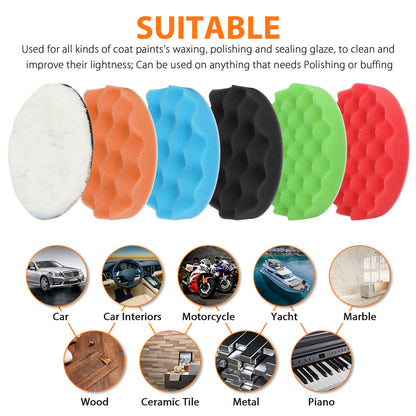 6Pcs Polishing Buffing Pad, Multi-color Polishing Pad with Different Hardness, 6" Buffing Pads Woolen Polishing for Car Sanding, Polishing, Waxing, Sealing Glaze, Washable & Reusable