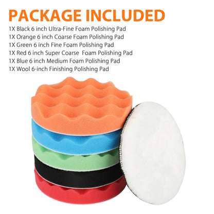 6Pcs Polishing Buffing Pad, Multi-color Polishing Pad with Different Hardness, 6" Buffing Pads Woolen Polishing for Car Sanding, Polishing, Waxing, Sealing Glaze, Washable & Reusable