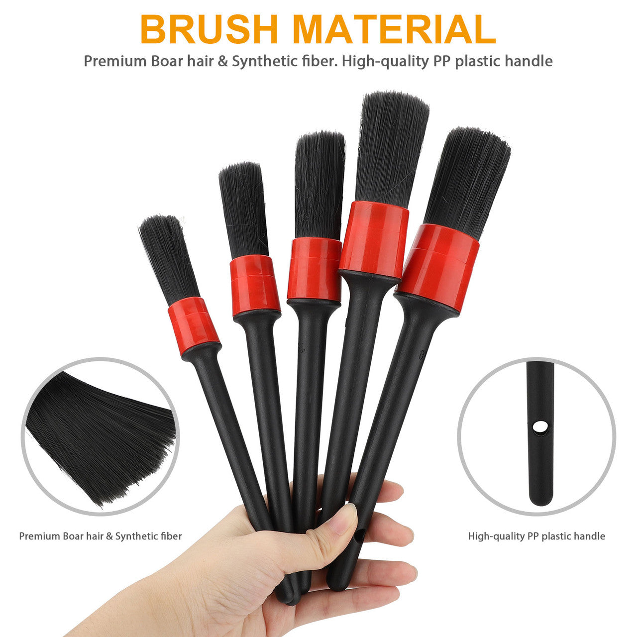 9Pcs Car Detailing Brush Auto Detail Brush Set, 5-Size Boar Hair Automotive Detail Brushes Kit w/ Air Vent Brush, 3 Wire Brushes for Car Interior Exterior, Wheels Leather Engine Dashboard Cleaning