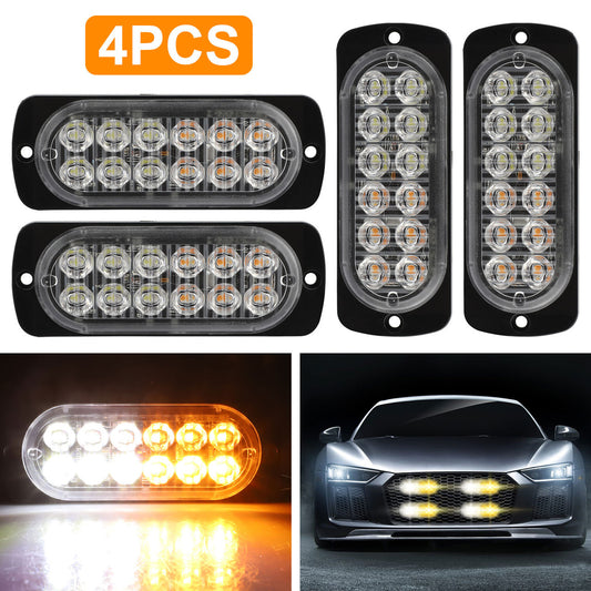 4X 12LED Strobe Lights Bar Emergency Flashing Warning Hazard Beacon Amber/White