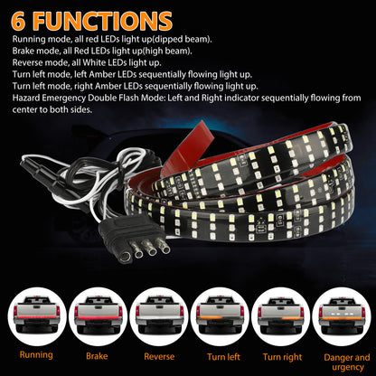 60 Inch Triple Row LED Truck Tailgate Light Bar Strip, Red White Amber Reverse Stop Turn Signal Running for SUV RV Trailer Pickup, Waterproof LED Tailgate Light Bar, 12V