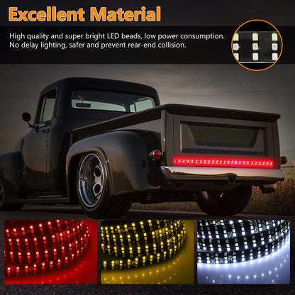 60 Inch Triple Row LED Truck Tailgate Light Bar Strip, Red White Amber Reverse Stop Turn Signal Running for SUV RV Trailer Pickup, Waterproof LED Tailgate Light Bar, 12V