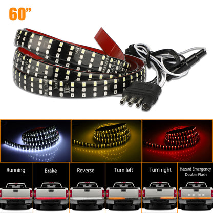 60 Inch Triple Row LED Truck Tailgate Light Bar Strip, Red White Amber Reverse Stop Turn Signal Running for SUV RV Trailer Pickup, Waterproof LED Tailgate Light Bar, 12V