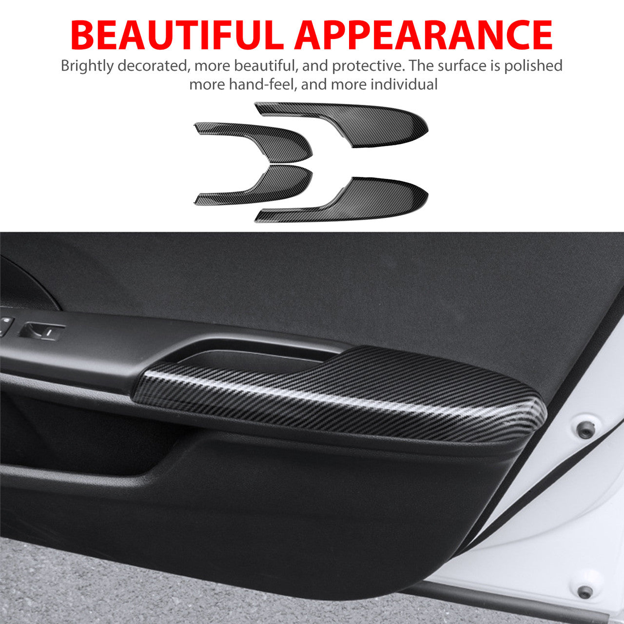 4Pcs Car Interior Door Armrest Panel Trim Cover, Carbon Fiber Interior Door Armrest Panel, Car Door Armrest Panel Decoration Sticker Trim Fit for Honda Civic 2016-2020