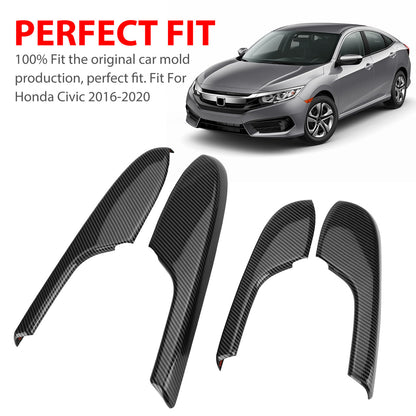 4Pcs Car Interior Door Armrest Panel Trim Cover, Carbon Fiber Interior Door Armrest Panel, Car Door Armrest Panel Decoration Sticker Trim Fit for Honda Civic 2016-2020