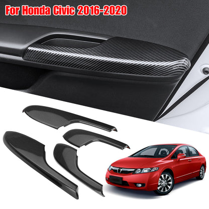 4Pcs Car Interior Door Armrest Panel Trim Cover, Carbon Fiber Interior Door Armrest Panel, Car Door Armrest Panel Decoration Sticker Trim Fit for Honda Civic 2016-2020