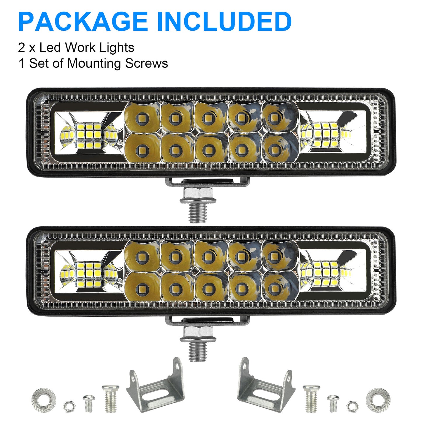 2Pcs 6-Inch LED Work Light Bar  - 1200LM, Waterproof, Long Lifespan, for trucks, off-road vehicles, and heavy equipment