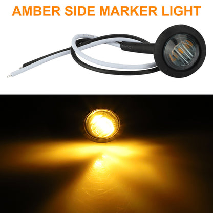 20Pcs 3/4" Side Marker Lights, Round LED Front Rear Side Indicator Bullet Marker Light for Truck RV Car Bus Trailer, 150LM Amber, Waterproof Side Marker, Identification, Turn Signal Lights, 12V