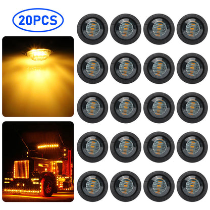 20Pcs 3/4" Side Marker Lights, Round LED Front Rear Side Indicator Bullet Marker Light for Truck RV Car Bus Trailer, 150LM Amber, Waterproof Side Marker, Identification, Turn Signal Lights, 12V