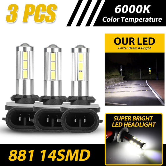 3Pcs 881 LED Fog Light Bulb, 889 862 886 894 LED Bulbs for DRL Fog Light Lamp Replacement, Super Bright 881 888 896 LED Fog Driving Lights 6000K White Fits for Polaris Sportsman Models, 12V