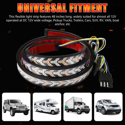 48" LED Pickup Truck Tailgate Light Bar Strip 3 Row Reverse Brake Turn Signal