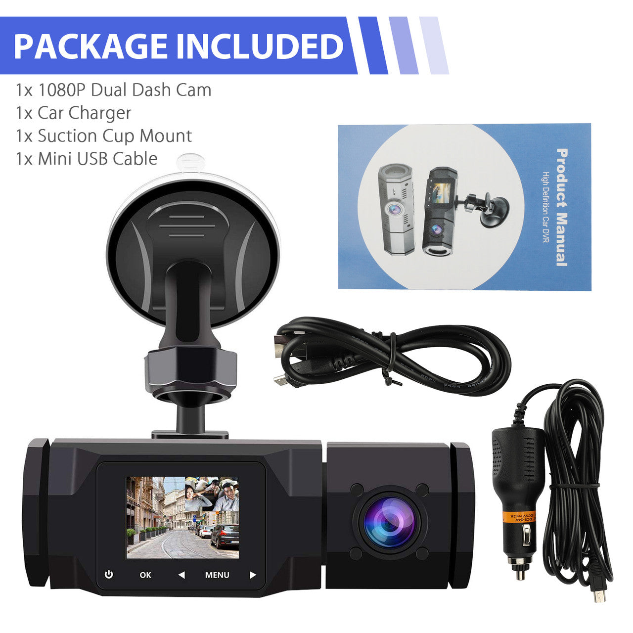 Dual 1080P Dash Cam, 170 Degree Wide Dash Cam with 1.5" Screen, Front and Inside Car Dash Camera with Infrared Night Vision, 24hr Motion Detection Parking Mode, Cycle Recording, G-Sensor