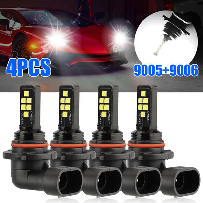 4Pcs 9005 HB3 High Beam 9006 HB4 Low Beam LED Headlight Bulbs Combo, Super Bright LED Headlights Conversion Kits 6000K Cool White, Waterproof 9005 9006 LED Fog Light Kit Bulb, 360° Beam Angle, 12V