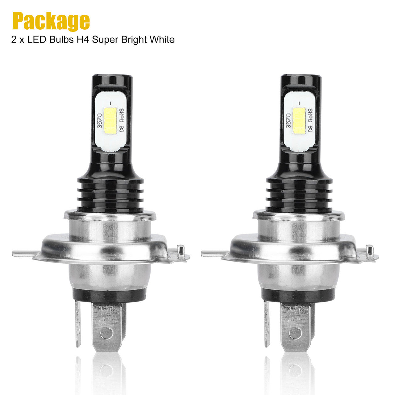 2Pcs H4 9003 LED Headlight Bulb, H4 LED Light Bulbs, 14000LM Extremely Bright 9003 Hi/Lo Beam Bulb 1:1 Halogen Design Conversion Kit, 6000K White, 360° Beam, Waterproof, Universal for 12V Vehicles