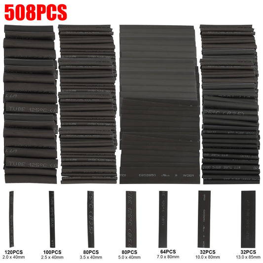 508Pcs Black Heat Shrinkable Tube Set, Solder Seal Wire Connectors, Waterproof Solder Wire Connectors Heat-shrink Butt Connectors Wire Terminal for Marine, Watercraft, Electronics, Vehicles