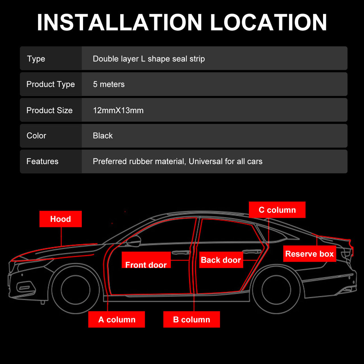 16Ft Double Layer Car Door Seal Strip, Universal Auto Windshield Seal Strip, Car L Shape Rubber Edge Weatherstrip for Door Sunroofs Engine Cover, Soundproofing Waterproof Weather Stripping